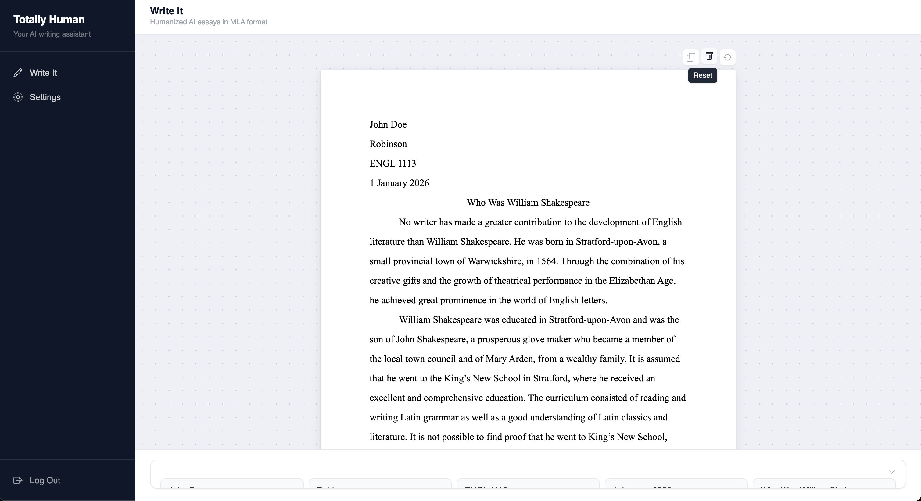 Reset Page
